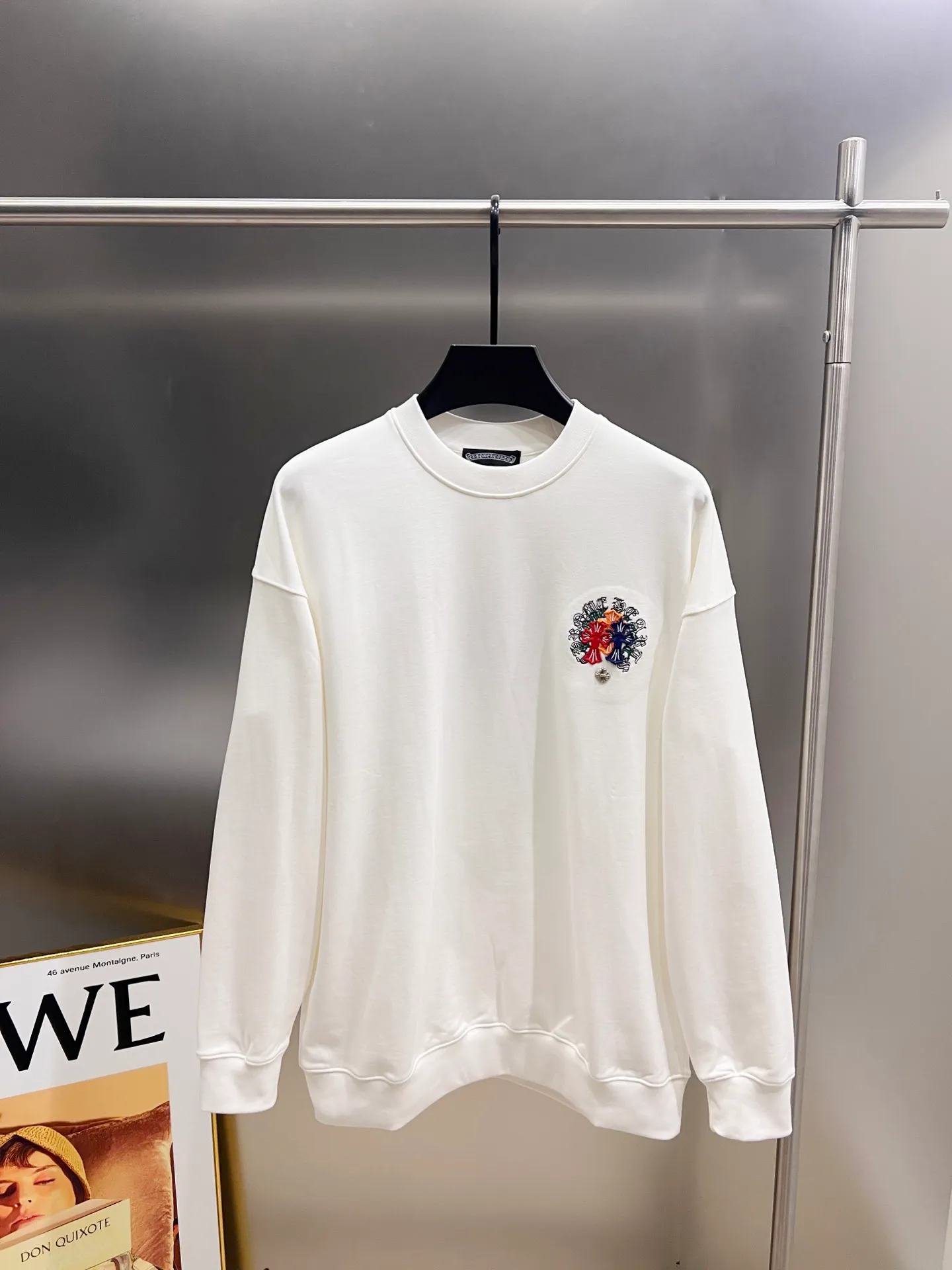 🅿️310 CH Cro 2025 Autumn and Winter New Style Customized 430g double yarn fabric, round neck long-sleeved sweatshirt, chest cross patch embroidery process, classic Sanskrit letter embroidery patch + hardware design process, high-end version! The same loose version for men and women S M L XL XXL five sizes color black white